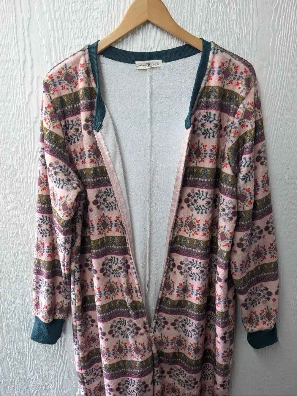 Natural Life One Piece Fleece Blanket Jumpsuit Pajamas Fair Isle Floral Medium